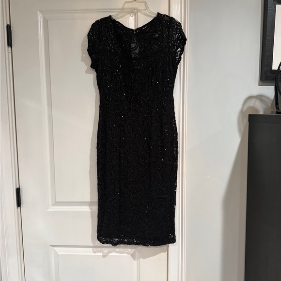 mid length lace dress with sleeves Applique Mid-Sleeve Overskirt Gown by Ladivine CD749  ABC Fashion